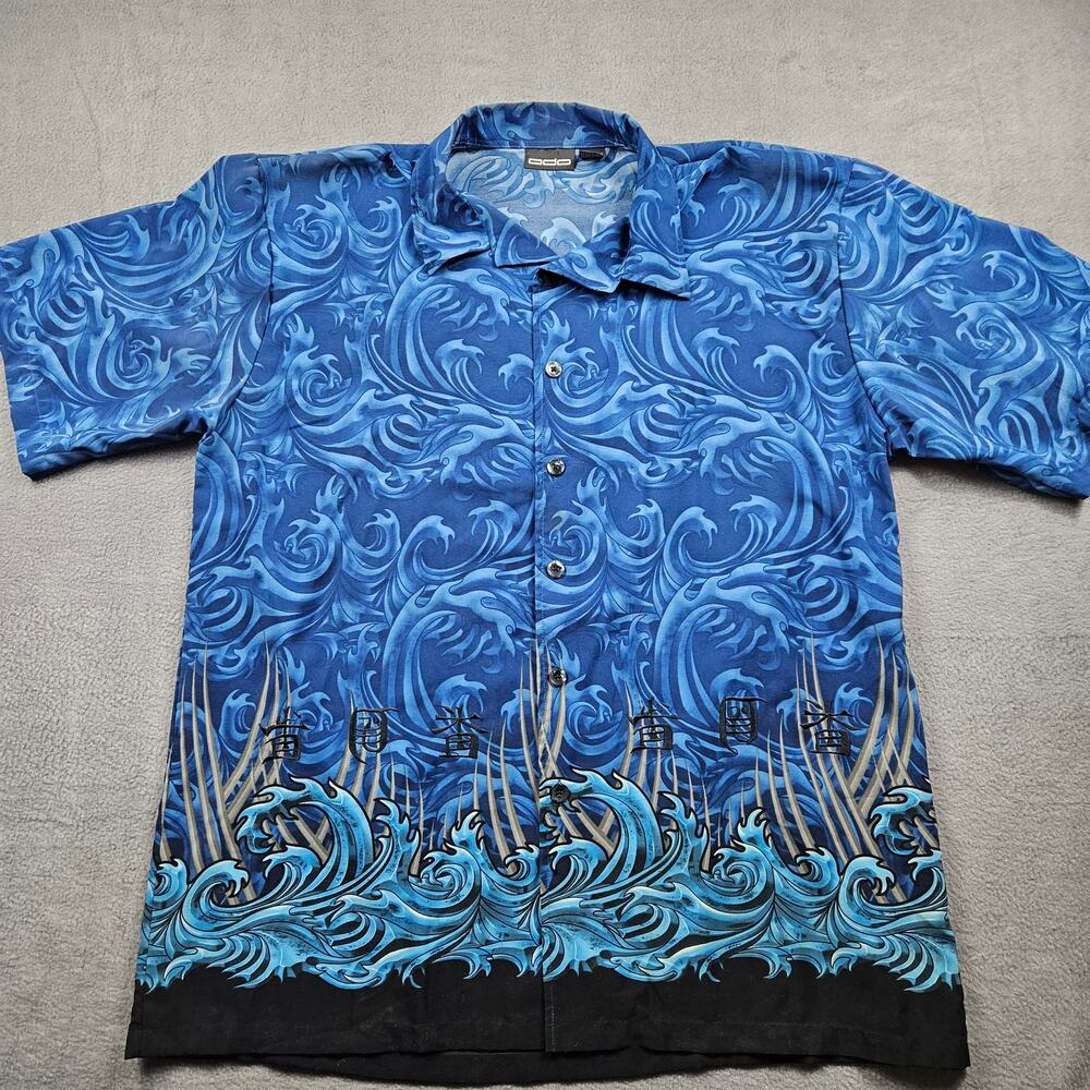 Y2K Blue Waves Print ODO Hawaiian Shirt Button Up 2XL Japanese Fast Furious